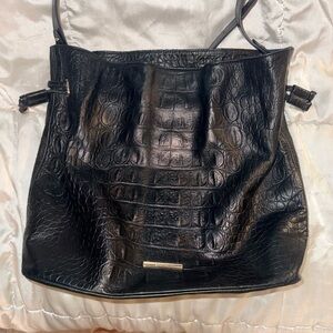 Brahmin Chic Black Croc-Embossed Shoulder Bag